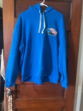 Lacoste Men’s Royal Blue Pullover Hoodie with Multicolor Croc Patch